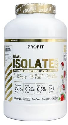 PROFIT - Aislado de proteína de suero de leche - Patente Promiko - Alto en BCAA, glutamina y aminoácidos. Con enzimas digestivas - Sabor fresa con chocolate blanco - 2000 gr = 60 servicios