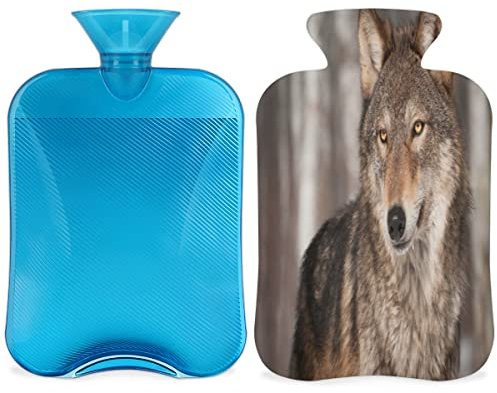 Wolf W?rmflasche mit flauschigem Bezug, 2 l gro?es Fassungsverm?gen, W?rmflaschen f¨¹r Kinder, M?nner, Frauen, Wildtier, Wolf, warme Wasserflasche f¨¹r gem¨¹tliche N?chte, Schmerzlinderung, R¨¹cken