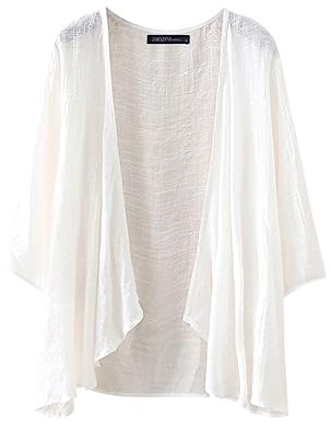 ZANZEA Damen Chiffon Kimono Cardigan Offene Vorderseite Capes Sheer Shrug Top Swim Beach Cover Up Beachwear Bluse Wrap, Chiffon Weiß, 50