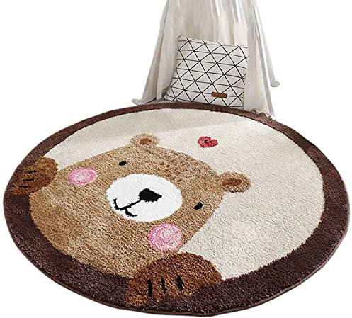 YATOLA Rund Kinderteppich Panda Bär Teppich Kinderzimmer Babyteppich Schlafzimmer Wohnzimmer Küche Bodenmatte Fußmatten Gymnastikmatte Wurf Kinderspiel Krabbel Matte Spielmatte(Grau0 120x120CM)