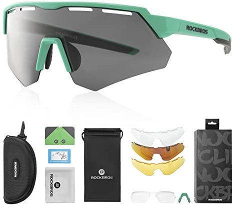 ROCKBROS Polarisierte Fahrradbrille mit 4 Wechselgläser Sonnenbrille Sportbrille für Damen Herren