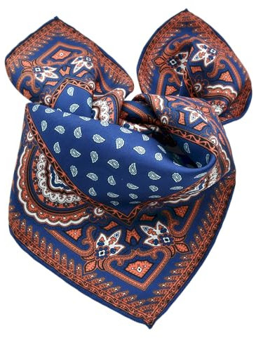 Prettystern Unisex handrolliertes SeidenHalstuch Seide Nickituch Bandana kleines Seidentuch für Damen Herreen 16 Braun Blau