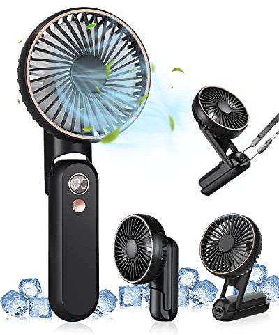 Trongle Portable Handheld Fan with USB Charging and Detachable Washable Cover,180° Foldable Design,5 Speed Settings and 24-Hour Battery Life Perfect Travel,Outdoor Activities and Home Use,Black (F18)