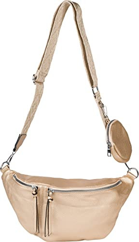 styleBREAKER Damen Halbmond Crossbody Schultertaschen Set 3-Teilig, Schultergurt mit Muster, Schlüsselanhänger, Börse 02012398, Farbe:Gold