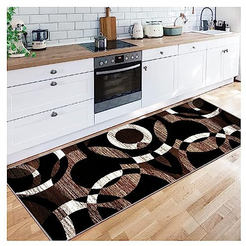 Siunwdiy Alfombra Cocina Lavable Antideslizante 4 Metros,Alfombra Pasillo Antimanchas, en Negro, marrón, Blanco, Pelo Corto, alfombras corredoras, Moderno, diseño geométrico,70X400CM