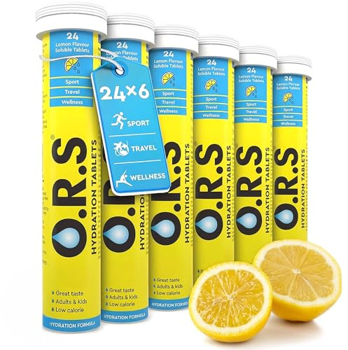 O.R.S Hydration Tabletten mit Elektrolyten, vegan, gluten- und laktosefreie Formel - Lösliche Sport Hydratation Tabletten mit natürlichem Zitronengeschmack, 144 Tabletten (6 x 24 Stück)