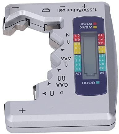 Kompakter Digitaler Batterietester mit LCD-Bildschirm, Tragbarer Batterietester, Batterietester-Prüfgerät für AAA AA C D 9V 1,55V Knopfzelle (Silber)