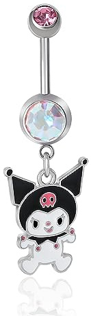 Hello Kitty Hello Kitty Sanrio Bauchnabelring für Damen, 14 g, Edelstahl, offizieller Lizenzprodukt, Körperschmuck, Edelstahl, Kristall