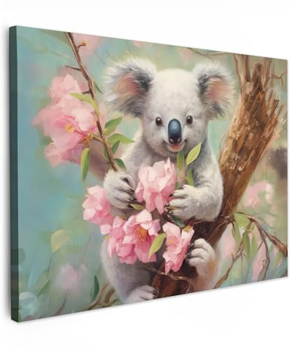 MuchoWow© Impression sur Toile Photo Peinture 70x50 cm Tableau Decoration Murale Chambre Salon Maison Deco Cuisine Koala - Fleurs - Animaux - Rose