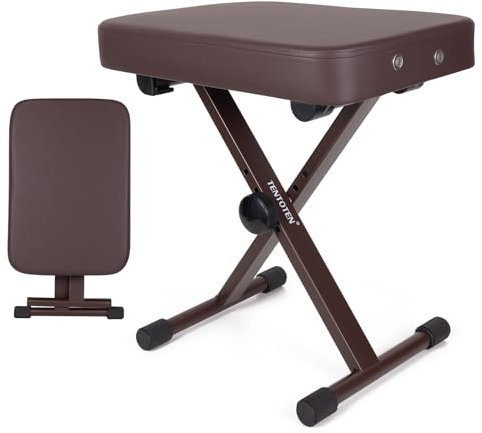 TENTOTEN Klavierbank Tragbarer Klavierhocker, Keyboardbank, verstellbare Klavierbank, klappbarer Klaviersitz mit 6,1 cm Dicke, hochdichter Schwamm gepolstert, Luftlöcher Design Keyboardhocker, Braun