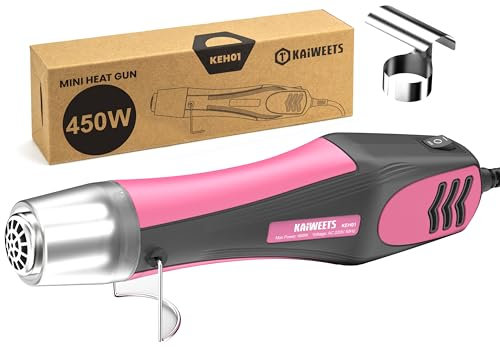 KAIWEETS 450°C Mini Heißluftpistole mit Edelstahldüse, 450W Handheld Heißluftföhn mit 2 Temperatureinstellungen, Manuelle Heißluftfön mit Überlastungsschutz für DIY