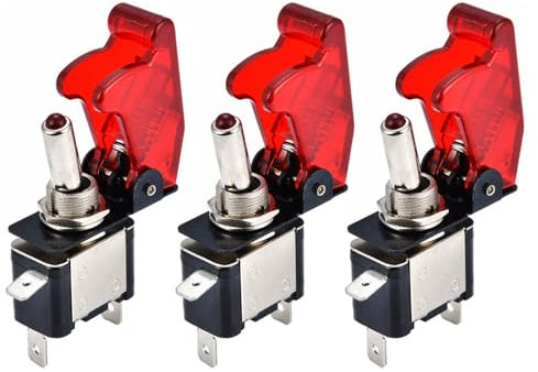 ETOPARS 3 Pezzi Interruttore a Levetta per Auto 12V 20A Interruttore a Bilanciere Camion Rosso Luce Interruttore a Levetta in Metallo ON off 3Pin Toggle Switch Copertina Rosso