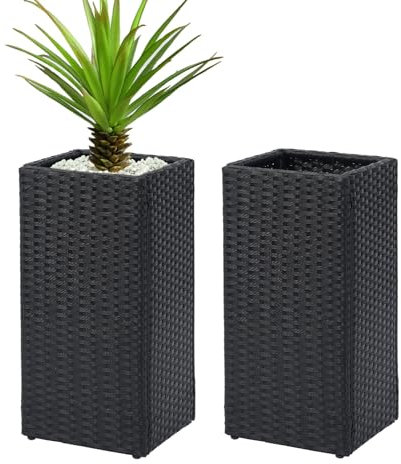 LEWIS&WAYNE Set of 2 Tall Planters for Outdoor Plants Handmade 24'' Wicker Tall Square Planter Box with Removable Liners Modern Planter for Indoor Outdoor Garden Patio Front Porch - Black