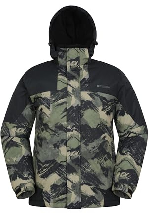 Mountain Warehouse Shadow Herren Gemusterte Skijacke - Wasserfeste Snowboardjacke, atmungsaktiv, schnelltrocknend, versiegelte Nähte, Skipassfach - Ideale Winterjacke Dunkel Grün Small