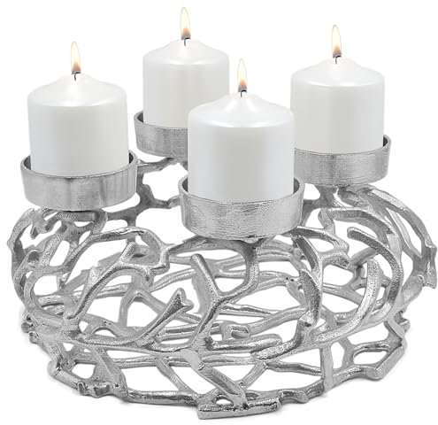 Adventskranz Ø36cm aus Metall Deko-Kranz Kerzenleuchter Kerzenständer Alu Ständer Adventsdeko Weihnachtskranz Weihnachten Silber - für Kerzen Durchmesser 8cm - Schwere Qualität