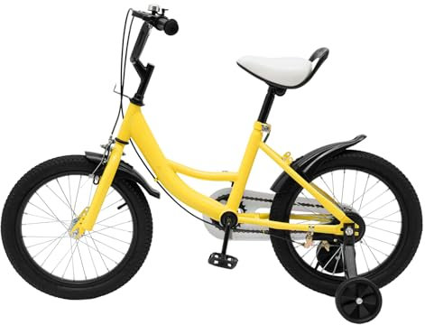 16 Zoll Kinderfahrrad Tretfahrrad für ab 5-8 Jahre Jungen und Mädchen Höhenverstellbar Kinder Fahrrad mit Hilfsrad Doppelbremssystem (Gelb)