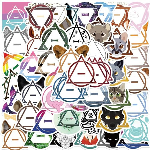 Therian Stickers 50 Pcs Waterproof Cute Cartoon Line Animal Stickers for Laptop Skateboard Water Bottle Phone Car Luggage Computer Hydro Flask Bike,Vinyl Sticker for Teens Kids Adults