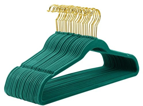 YZBBSH Samt-Kleiderbügel, Premium-Samt-Kleiderbügel, platzsparend, rutschfest, 360° drehbarer Haken, robuster Samt, starke Kleiderbügel, für Hemden, Jacken, Anzüge, 20 Stück, Grün