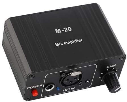 Microphone Preamp, 48V Power High Gain Electronic Audio Stereo Phonograph Preamplifier, with XLR Output, for Dynamic Condenser Microphones Booster