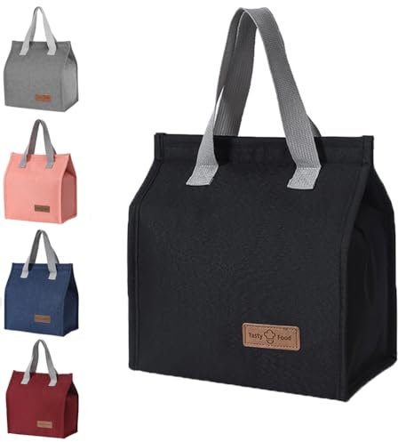 Lunch Bags for Women Men, Reusable Insulated Leakproof Lunch Box Tote Bag, Cool Bags for Kids Girls Boys Adults, Thermal Cooler Bag for Work School Picnic Travel (Black)