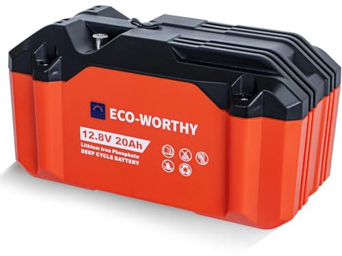 ECO-WORTHY LiFePO4 Batterie au lithium rechargeable 12 V 20 Ah avec cycle profond 3000-15000 et protection BMS pour moteur de trolling, fauteuil roulant, camping