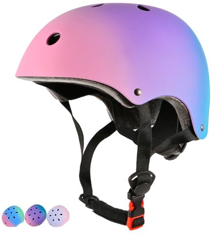 LOKJIJI Casque Vélo pour Enfants Filles et Garçons, Réglables Casques de Protection pour Enfants de Couleurs Dégradée pour Multi-Sports Cyclisme Skateboard Patinage Trottinette (Rose Violet Vert, M)