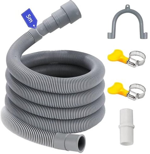 Tubo Scarico Lavatrice 1/1.5/2/2.5/3/4/5/6M, per 4 Dimensioni di Interfaccia, Prolunga Tubo Scarico Lavatrice, Prolunga per Scarico Lavatrice Kit, Tubo Scarico per Lavastoviglie e Lavatrice(5 M)