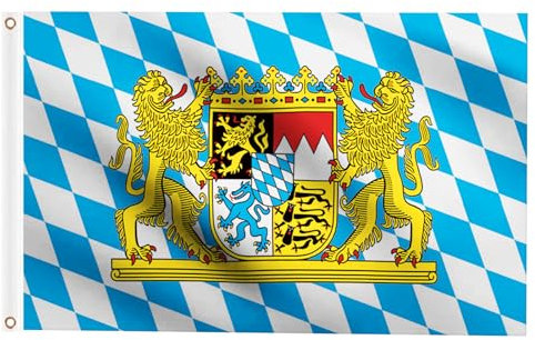 Woiltryn Bayern Flagge 90 x 150 cm Deutschland Bayerisches Löwen Wappen Große Flagge für Oktoberfest Party Dekorationen, Wetterfeste Flagge mit Messingösen für Fahnenmast (1 Stück)