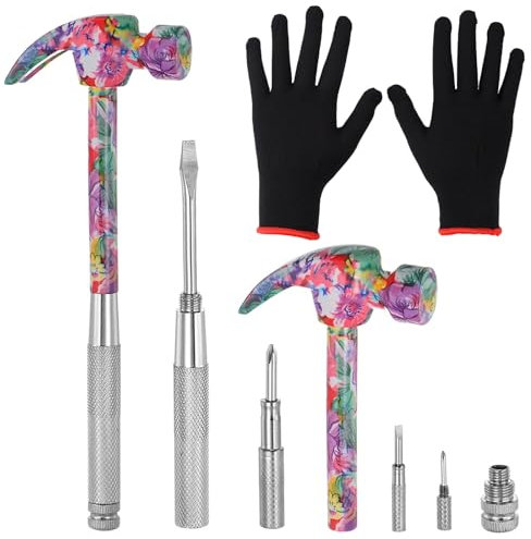 6 in 1 Hammer Screwdriver Tool, Anti-Slip Grip Handle Claw Hammer Set Multifunctional, Handle Slotted/Flat Head Phillips Screwdriver Repair DIY Tool Suitable for Home Interior/Indoor Repair