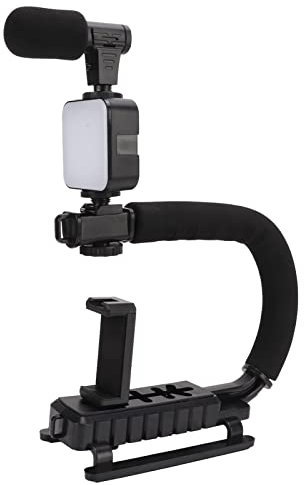 LOCADENCE Kamera Smartphone Stabilisator, U Förmiges Handheld Video Rig, Tragbarer Kamera Stabilisator mit LED Licht für Spiegelreflexkamera, Mobiltelefon, Digitalkamera