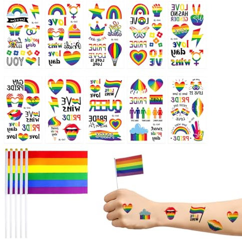 QOWUXHZ LGBTQ Accessoires 10 Blätter Tattoo Kinder Und 5 Pride Flag Lgbtq Temporäre Tattoos Aufkleber Regenbogen Gay Pride Klebetattoos Sticker Gesicht Tattoos Für Erwachsene Gay Pride Party Paraden