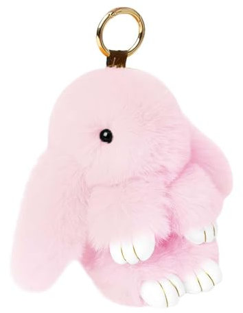 Bunny Schlüsselanhänger - Mini Plüsch Bunny Pompon Schlüsselanhänger für Frauen Mädchen Handtasche Rucksack und Geldbörse - Weicher flauschiger Anhänger für Schultasche, Lippenbalsam Schlüsselanhänger