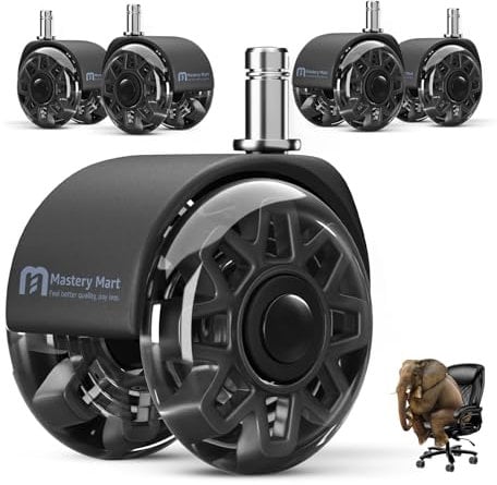 Mastery Mart Bürostuhl Rollen, 5er Set, 60mm Hartbodenrollen 11mm X 22mm, Passend Für 98% Aller Stuhlrollen, Nicht Für 1KEA, Schwarz