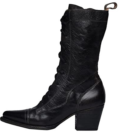 Genérico Botas Altas Planas Térmicas de Media Para Mujer Otoño e Invierno Con Cordones Cómodo Tacón Cuadrado Cowboy Marrón (Black, 38)