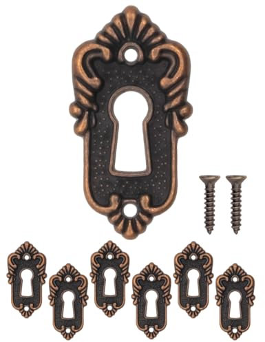 FUXXER® Lot de 6 plaques de clé antiques et rosaces de serrure, design vintage en cuivre