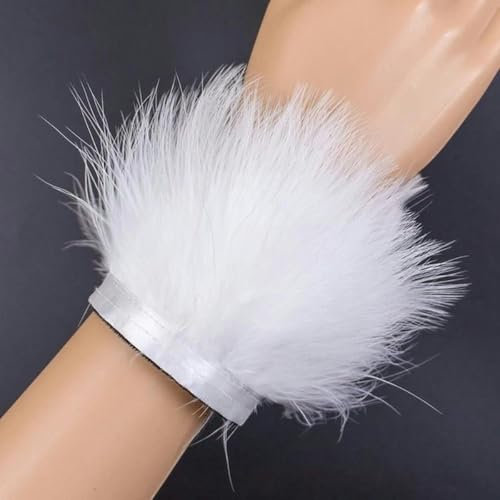 Flauschiges, buntes Armreif aus Straußenfedern für Damen, abnehmbares Slap-Band für Damen aus echten Federn, weiß, 1 Stück
