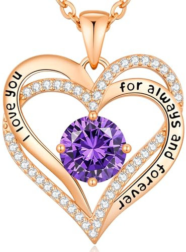 Collier Femme Coeur Collier Pendentif Pierre de Naissance pour Bijoux Cadeau Fête des NoëL Anniversaire Graduation Maman Fête des Mères (Cuivre, Or Rose 02)