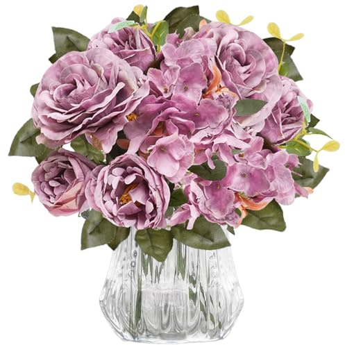 astylishome Faux Plants for indoors Flowers Artificial Peony Flowers Fake Rose Flowers Silk Hydrangea Bouquet Vintage for Wedding Party Table Centerpieces Floral Arrangement Home Kitchen Decor 3621