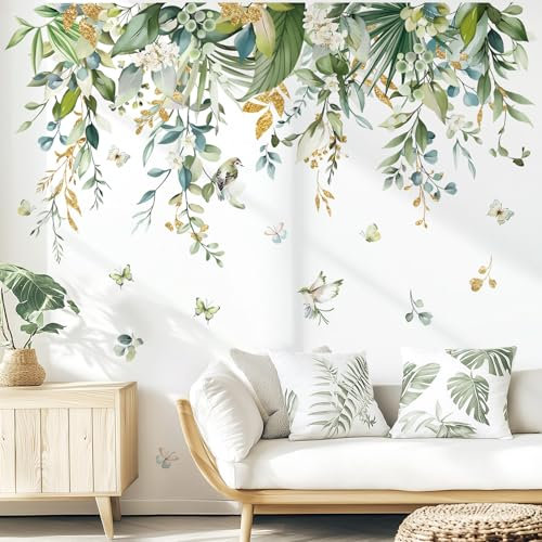 wondever Pegatinas de Pared Colgantes Plantas Tropicales Adhesivos Pared Decorativos Palma Hoja Flores Verde Vid Vinilos Pared para Salón Dormitorio Oficina