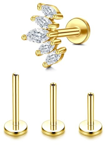 KGDUYC G23 Titan Helix Piercings Tragus Piercing Innengewinde Labret Piercing Lippenpiercing Medusa Piercing Medizinische Ohrstecker Piercing Ohr Klein Helix Tragus Conch Piercing - Blatt Gold