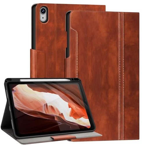 XTCASE Funda para iPad Air 5ª/4ª Generación (10.9 Pulgadas, 2022/2020), PU Leather Carcasa con Función de Soporte Atril Ajustables [Auto-Sueño/Estela] Tablet Caso Antigolpes Antiarañazos, Marrón