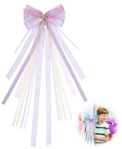 Lila Schleife für SchultüTe,SchultüTe Schleife mit Schmetterlingen,60×15cm Schneeflocken Zuckertüten Schleife, SchultüTenschleife MäDchen für Schulanfang Einschulung Deko