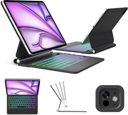 FOGARI Magic Tastiera per iPad Air 13'' (M3,M2)/ Pro 12.9(6e, 5e, 4°, 3° gen), Custodia Trackpad Tastiera AZERTY francese Retroilluminazione per iPad Air 13 (2025, 2024)/ Pro 12.9 (2022-2018), Nero
