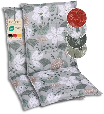 GO-DE Textil Bequeme und attraktive Polsterauflagen für Mittellehner-Gartenstühle (2er-Set, Ginkgoblatt grün, Mittellehner)
