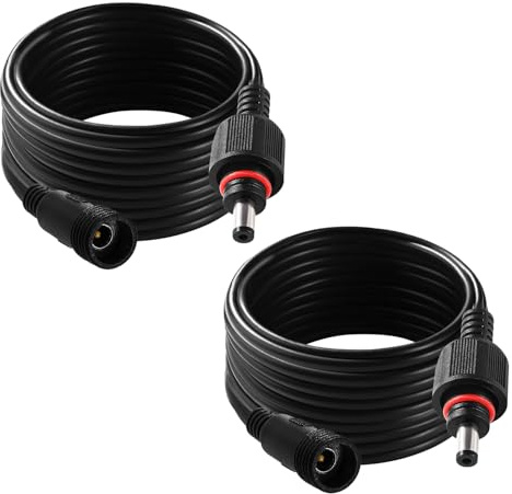 KUOQIY 2 PCS 3m 5.5x2.1 mm M14 Thread IP67 Waterproof DC Power Extension Cable, 12V 24V DC Male to Female Power Supply Adapter Extension Lead 22AWG, for Solar Garden Lights