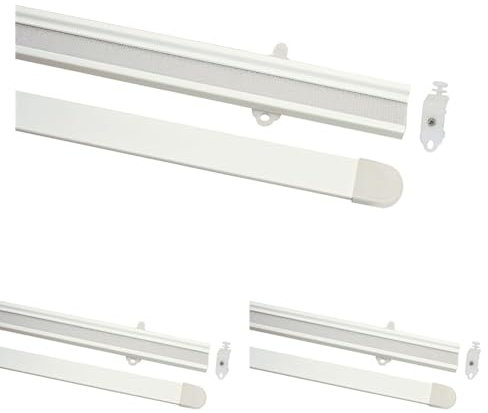 GARDINIA Porte-panneau pour Rail de Panneau Japonais et Tringle à Rideau avec Rail Intégré, Velcro et Glissières Pré-assemblés, Support avec Tête Coulissante et Sous-profil, 60 cm, Atlanta, Blanc