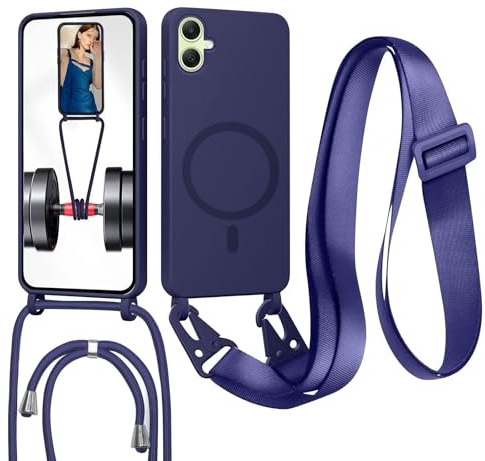 MBSLFY Magnetische Handykette für iPhone 13 Mini Hülle mit Band, Handyhülle Kompatibel mit MagSafe, mit Abnehmbar Kordel Umhängen Stossfest Handy Schutzhülle für iPhone 13 Mini, Navy blau