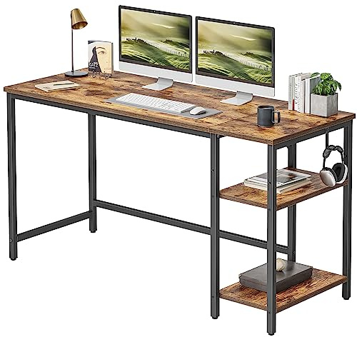 CubiCubi Computer Home Office Desk, 120 x 50 cm Small Study Writing Table With Storage Shelves, Modern Simple PC Desk With Splice Board, Rustic Brown