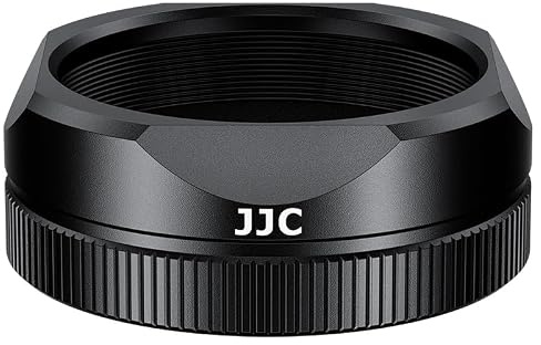 JJC Quadratische Gegenlichtblende aus Aluminiumlegierung mit Objektivdeckel für Fujifilm X Half kameras, mit Objektivdeckelhalter, Black