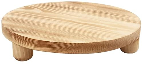 Didiseaon Wood Pedestal Stand Round Riser Footed Tray for Plant Flower Pots | Wooden Tray Display Stand Rustic Round Raised Tray with Legs Decor for Kitchen Counter Indoor Succulent Pots Bonsai Storage